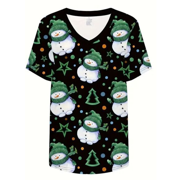 Christmas Scrub top Women’s size 12 Large snowman Christmas tree Nurse healthcar - Picture 1 of 3